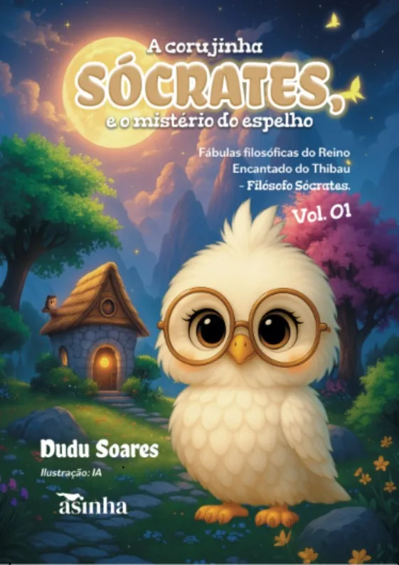 Capa do livro A corujinha Sócrates e o mistério do espelho: fábulas filosóficas do reino encantado do Thibau – Filósofo Sócrates: Vol. 01